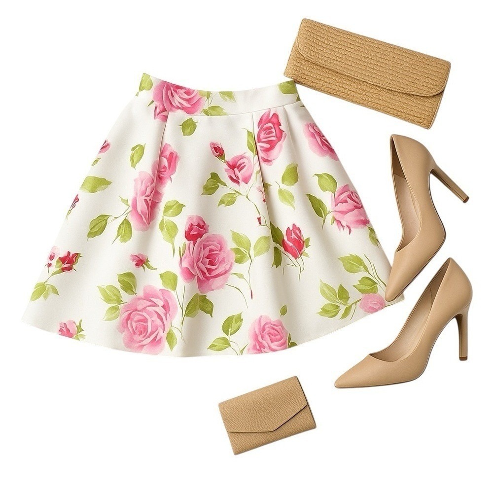 Sherri Hill 50563 Pink Rose Floral Fit Flare Skirt White Designer Size 0 Bridal - Picture 1 of 16